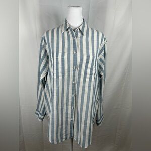 Madewell Wide Striped Blue Shirt Long Size Small Cotton